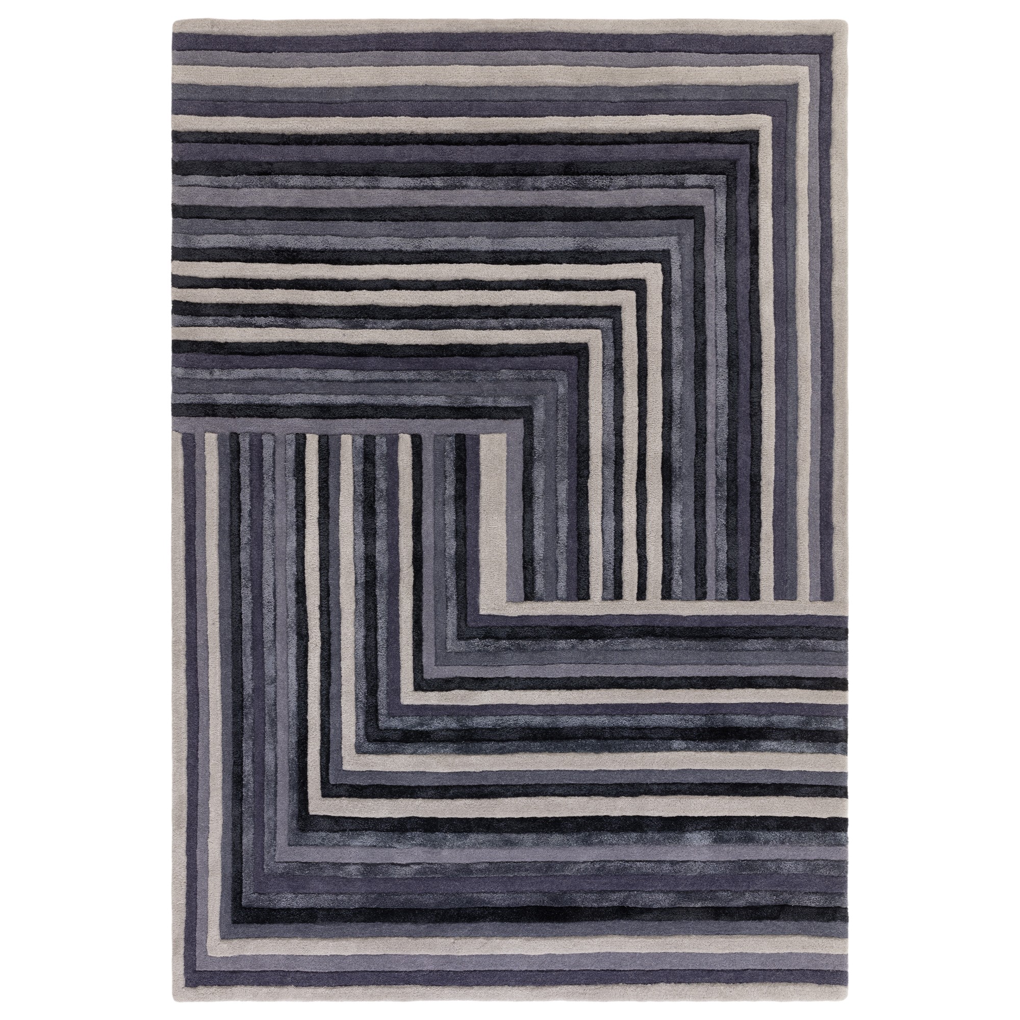 Matrix Network Geometric Wool Rug In Indigo Blue